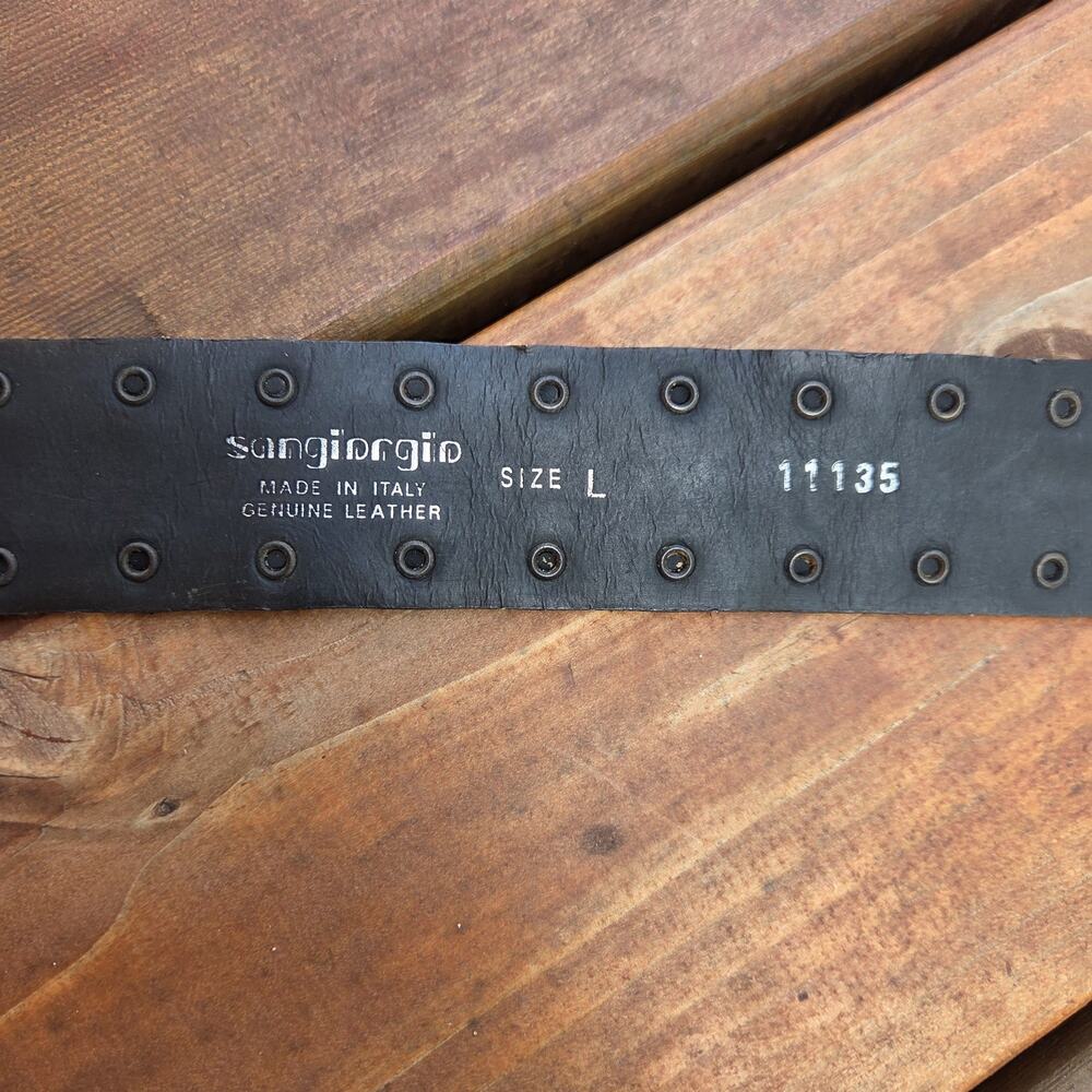 Italian Leather Studded Belt Black Antique Gold Buckle Boho Western L - Picture 5 of 7